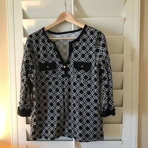🍍Charter Club Luxury black/white 3/4 sleeve blouse🍍